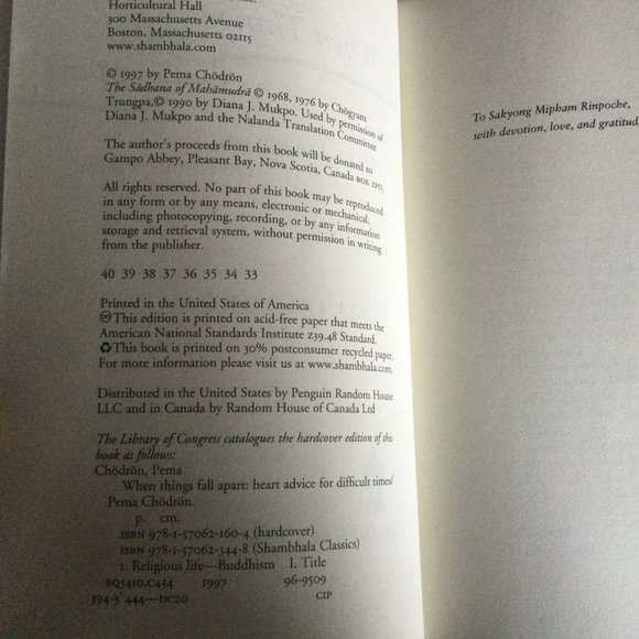 Pema Chodron When Things Fall Apart Paperback Buudhist - Picture 5 of 8